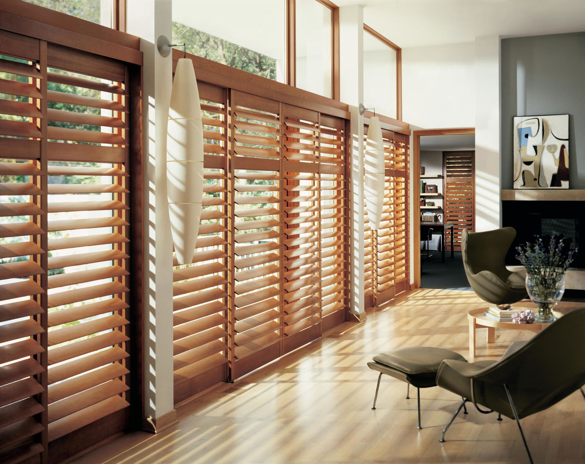 Wood blinds in home